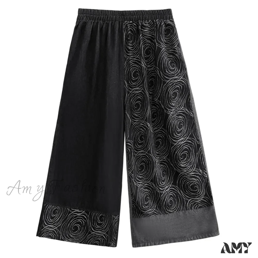 Amy Fashion - Women Patchwork Casual Denim High Elastic Waist Personality Fashion Loose Wide Leg Korea 2024 Spring Autumn New Jean - Image 6