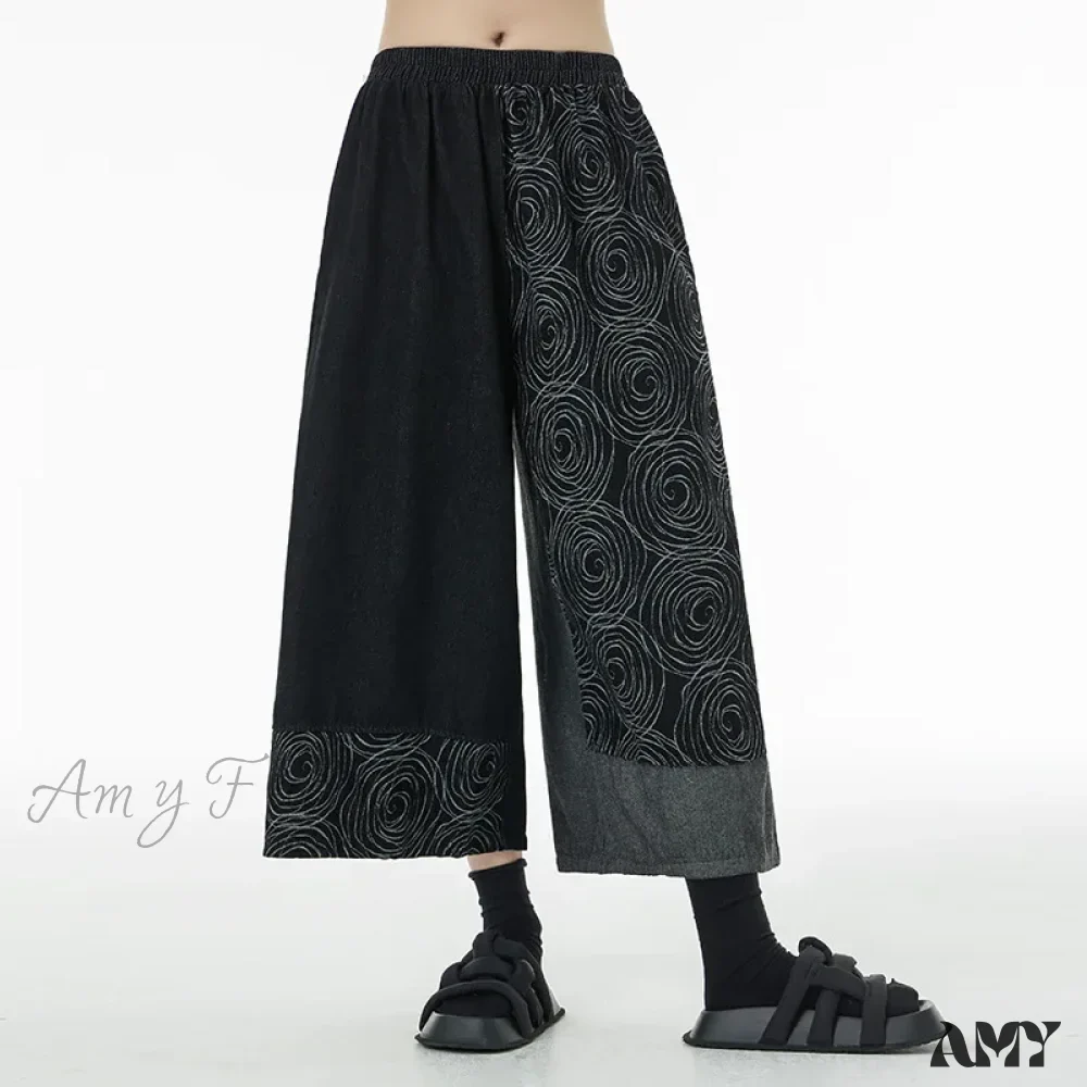 Amy Fashion - Women Patchwork Casual Denim High Elastic Waist Personality Fashion Loose Wide Leg Korea 2024 Spring Autumn New Jean - Image 7