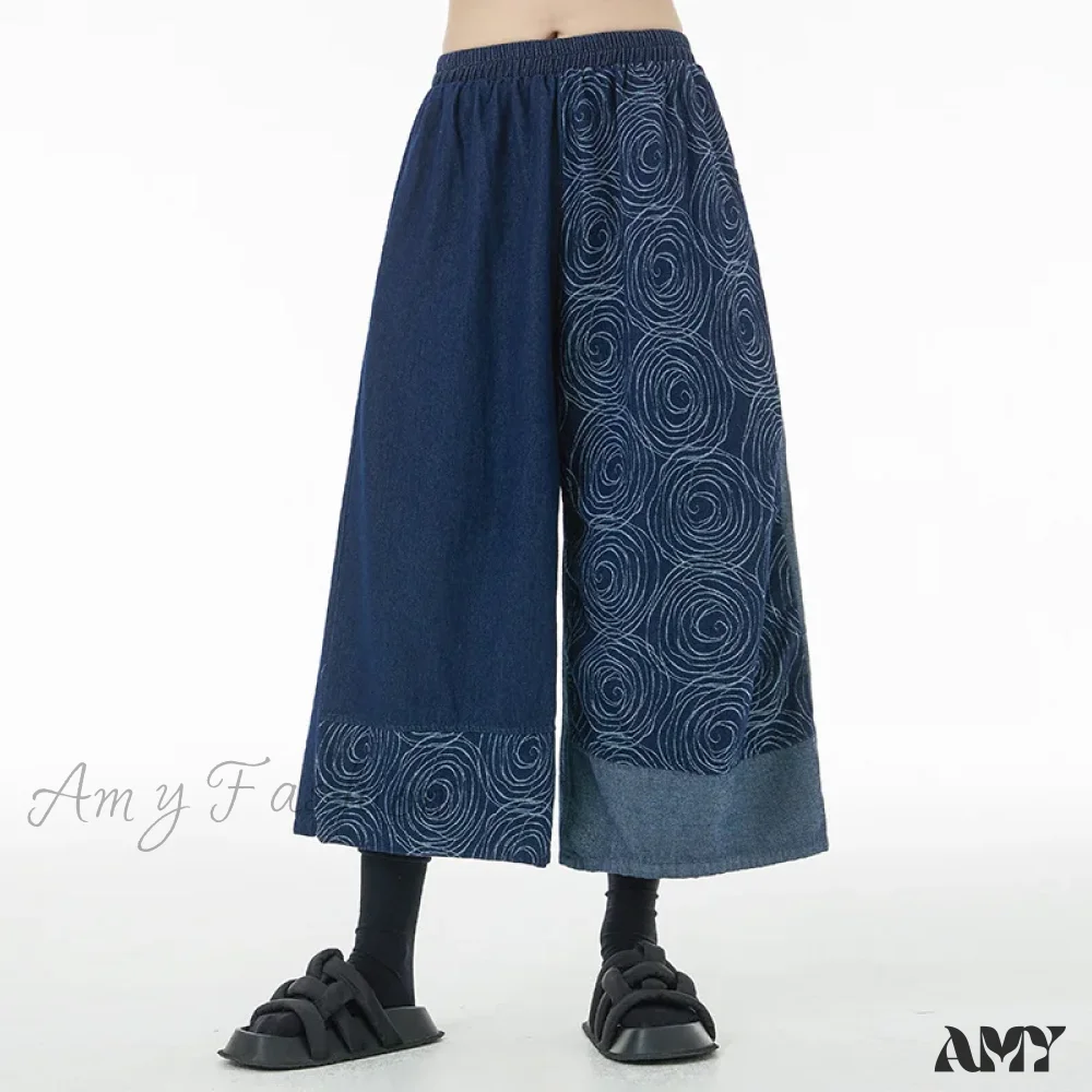 Amy Fashion - Women Patchwork Casual Denim High Elastic Waist Personality Fashion Loose Wide Leg Korea 2024 Spring Autumn New Jean - Image 8