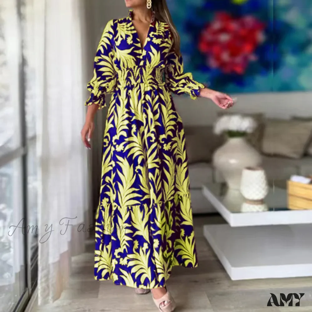 Amy Fashion - Autumn Floral Print Long Sleeve Boho Dress - Image 3