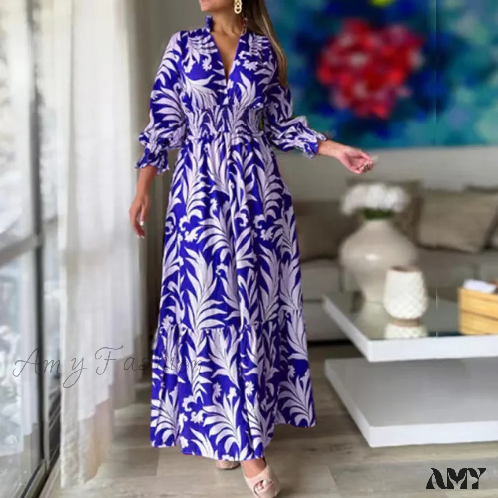Amy Fashion - Autumn Floral Print Long Sleeve Boho Dress - Image 4