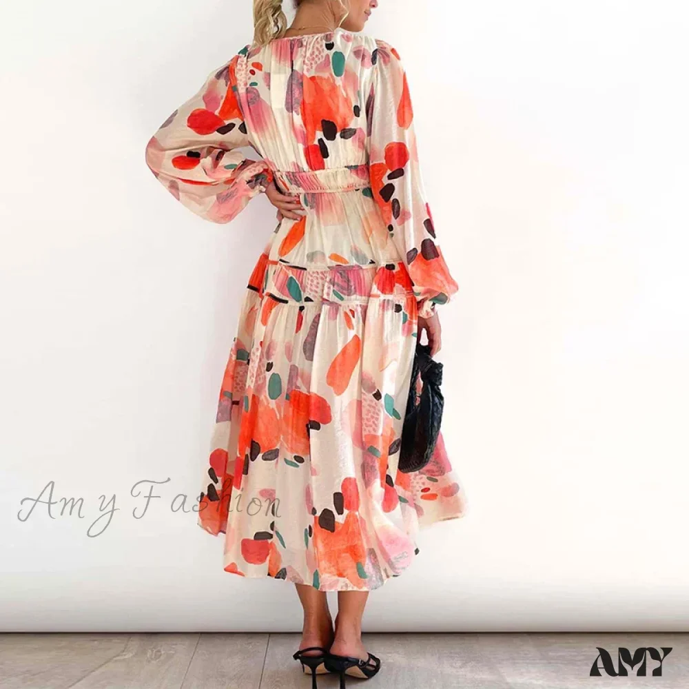 Amy Fashion - Autumn Long Sleeved Pleated Maxi Dress Boho Dress - Image 2