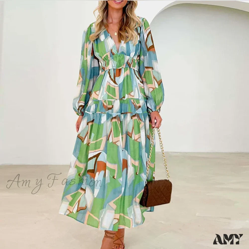 Amy Fashion - Autumn Long Sleeved Pleated Maxi Dress Boho Dress - Image 5