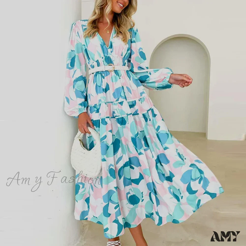 Amy Fashion - Autumn Long Sleeved Pleated Maxi Dress Boho Dress - Image 6