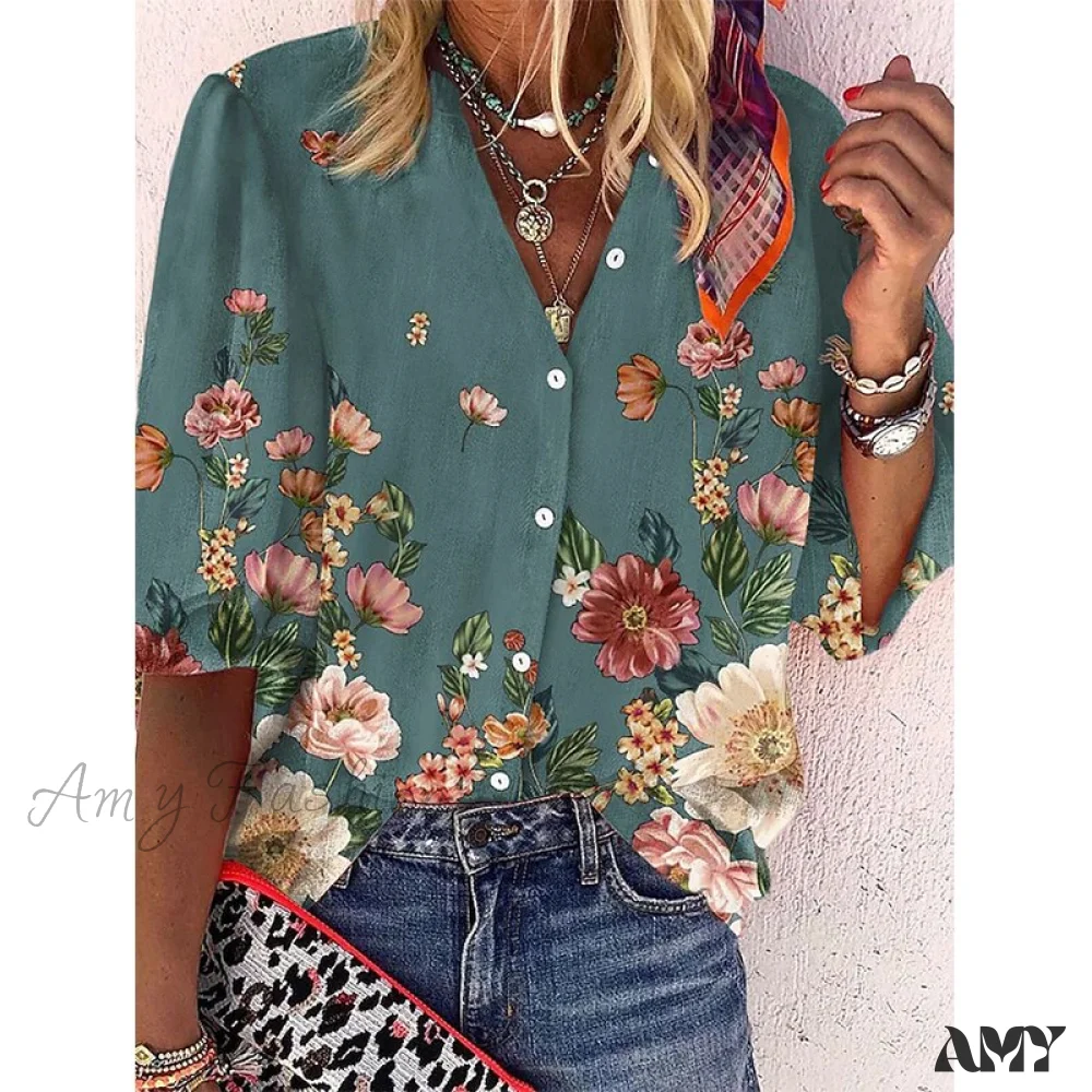 Amy Fashion - Loose Colorful Print Large Size Blouses - Image 12