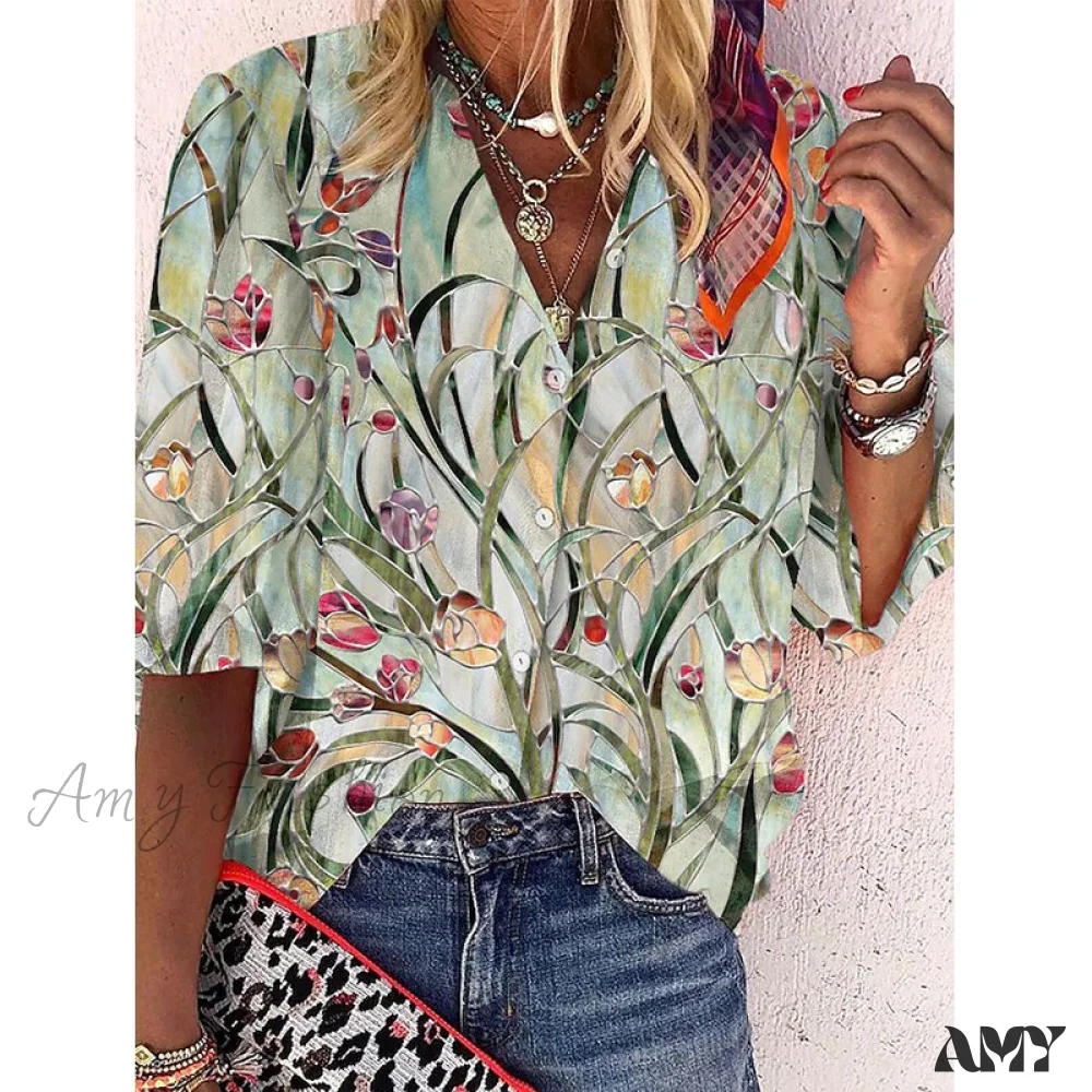 Amy Fashion - Loose Colorful Print Large Size Blouses - Image 13