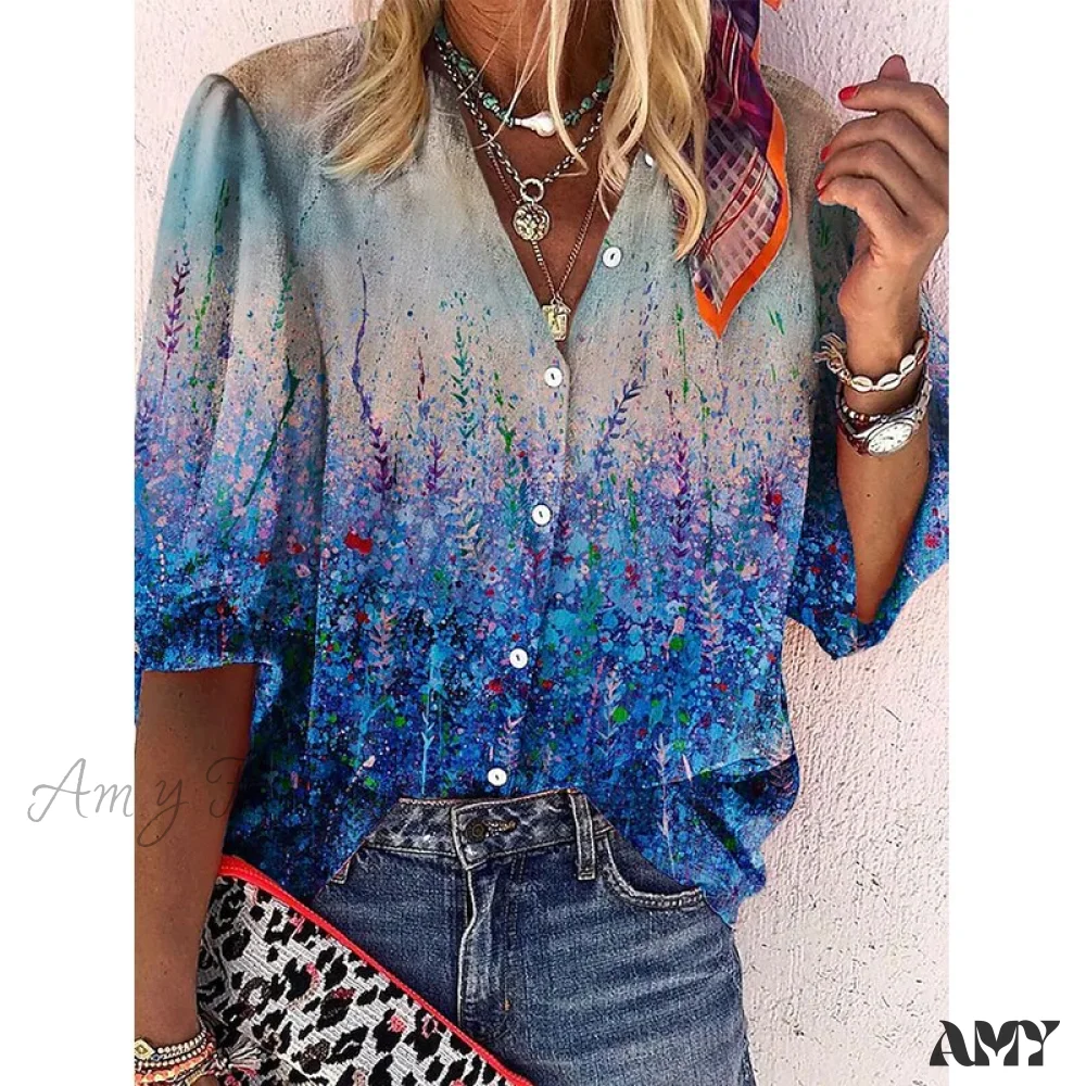 Amy Fashion - Loose Colorful Print Large Size Blouses - Image 17