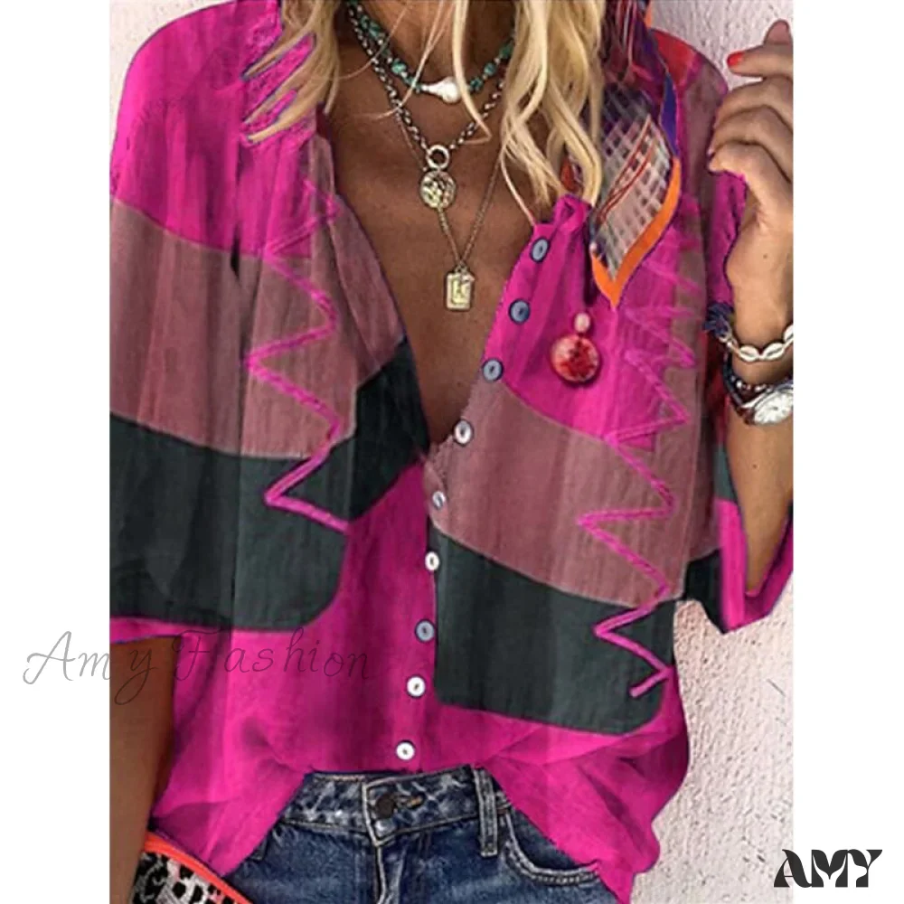 Amy Fashion - Loose Colorful Print Large Size Blouses - Image 4