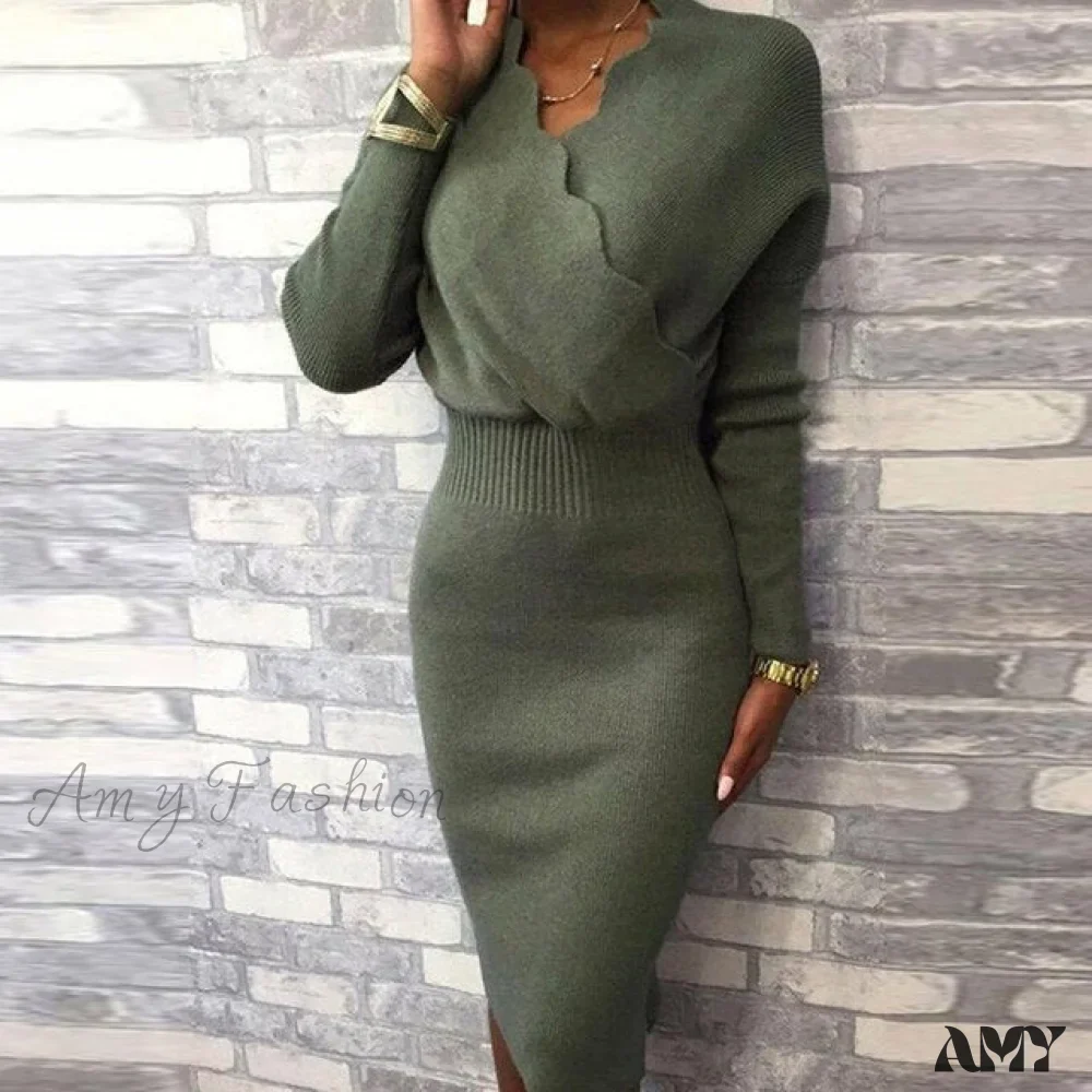 Long Sleeve Slim Fit Knee Dress - Image 7
