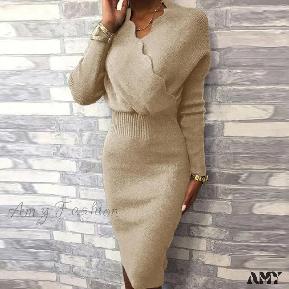 Long Sleeve Slim Fit Knee Dress - Image 8