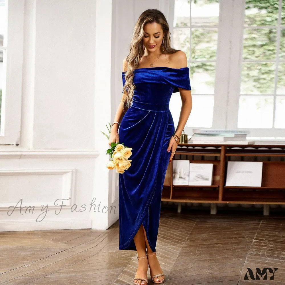 Autumn Winter Temperament Elegant Velvet One-Shoulder Dress - Image 6