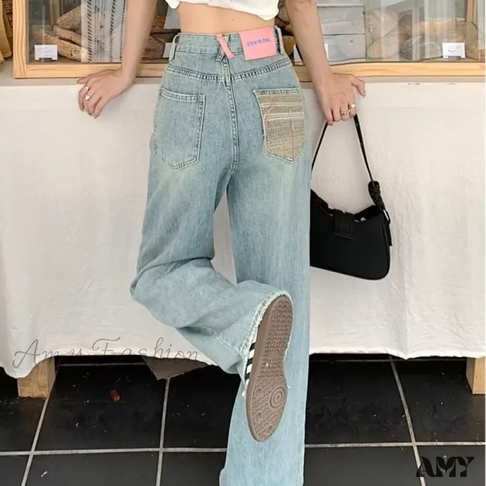 Amy Fashion - Baby Blue Loose Straight Thin Summer Tassel Versatile Trend Women's Jean - Image 2