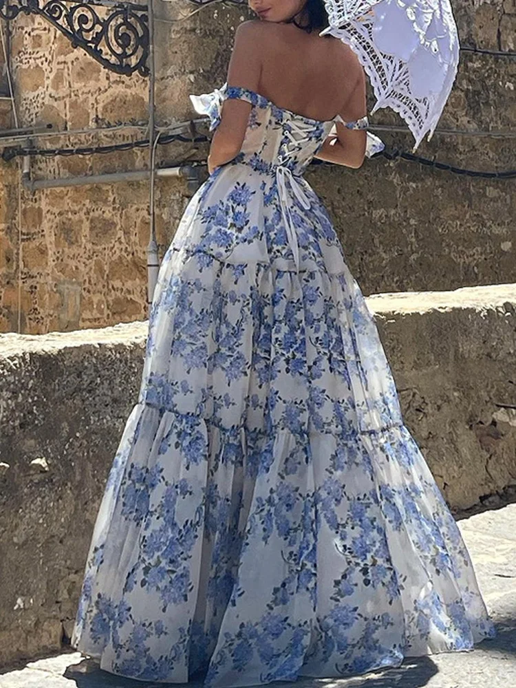 Backless Fit Flare Maxi Floral Dress - Image 2