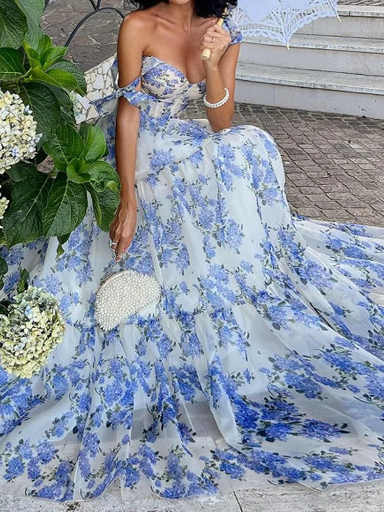 Backless Fit Flare Maxi Floral Dress - Image 5