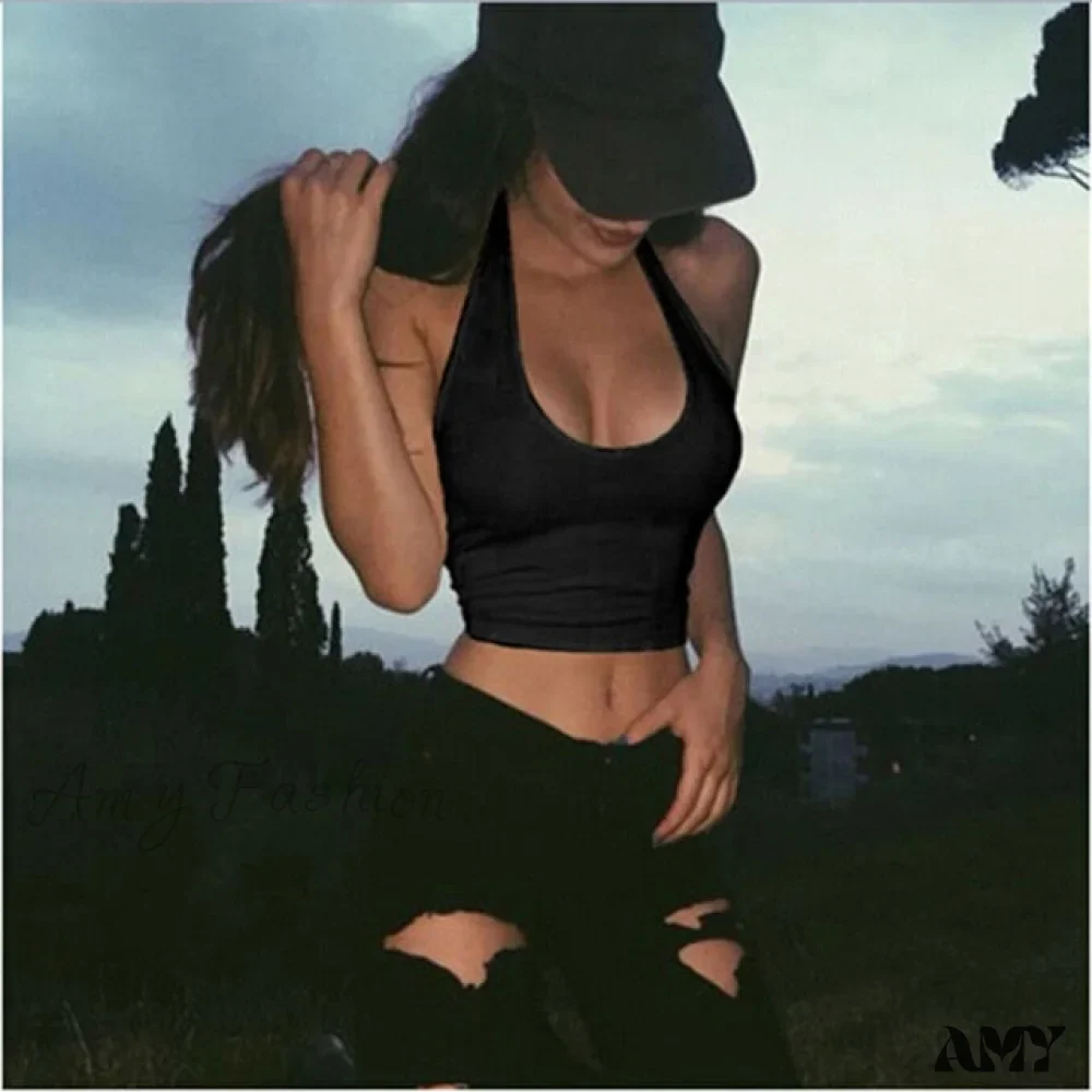 Amy Fashion - Backless Hollow Out Fitness Sleeveless Short Crop Tops - Image 7