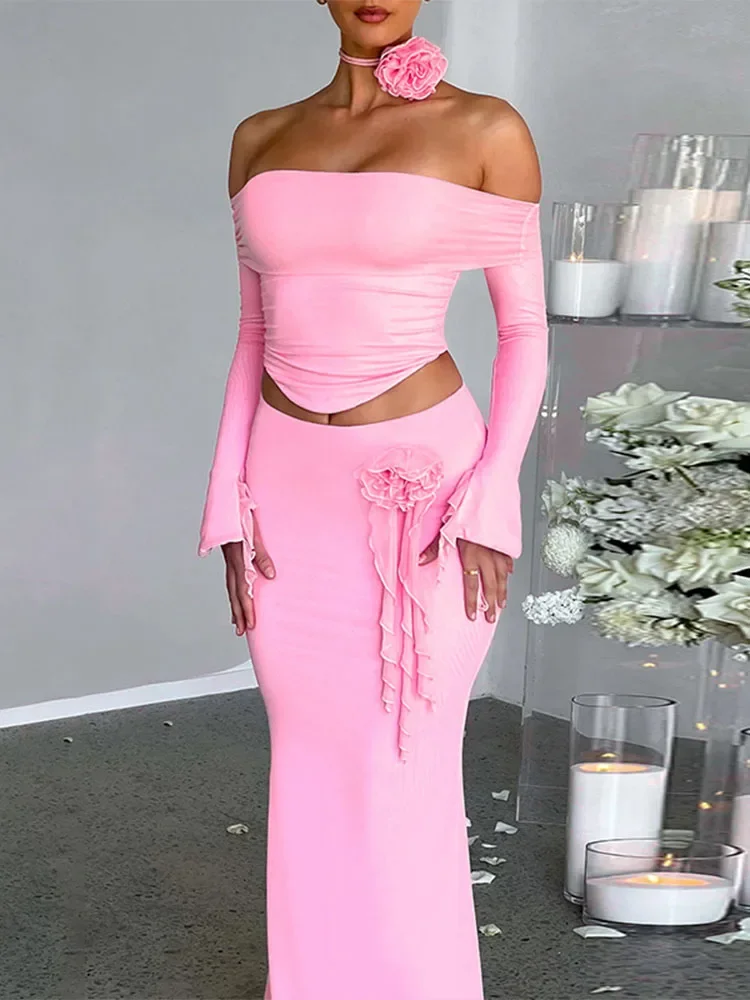 Backless Lace Up Skirt Two Piece Set - Image 3