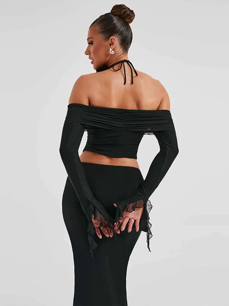 Backless Lace Up Skirt Two Piece Set - Image 6