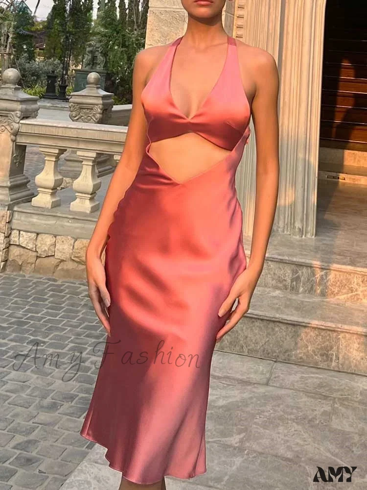 Amy Fashion - Backless Strap Party Sleeveless Slim Khaki Dresses - Image 8