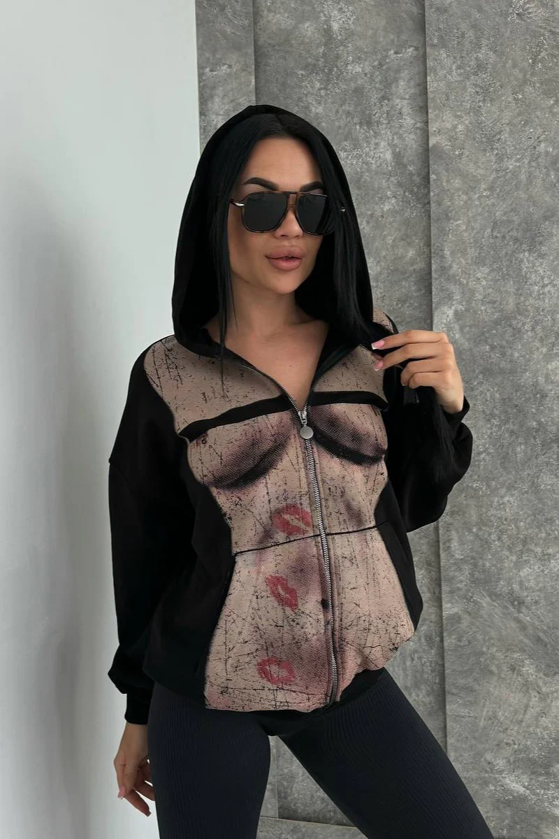 Bad Girl Style Nude Print Zipped Hoodie - Image 6
