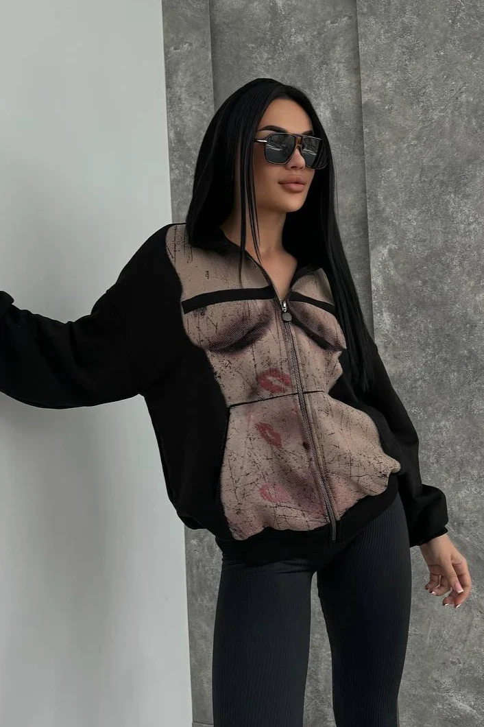 Bad Girl Style Nude Print Zipped Hoodie - Image 7