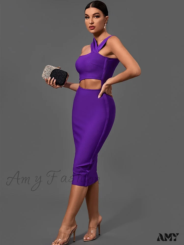 Amy Fashion - Bandage Dresses for Women Purple Bodycon Dress - Image 5