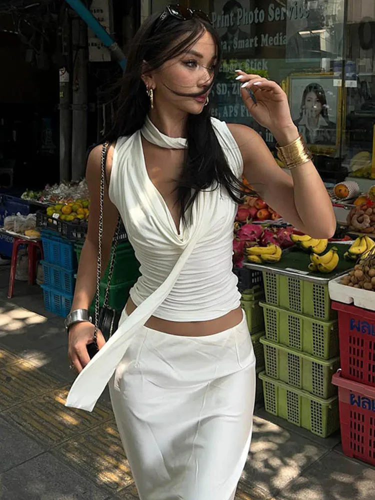 Bandage Knitted V-Neck Crop Top - Image 4