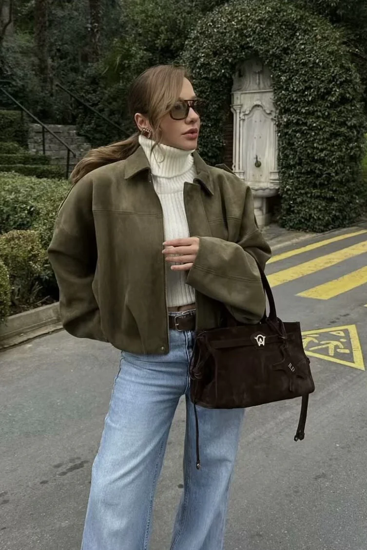 Batwing Sleeve Zippered Bomber Jacket - Image 2