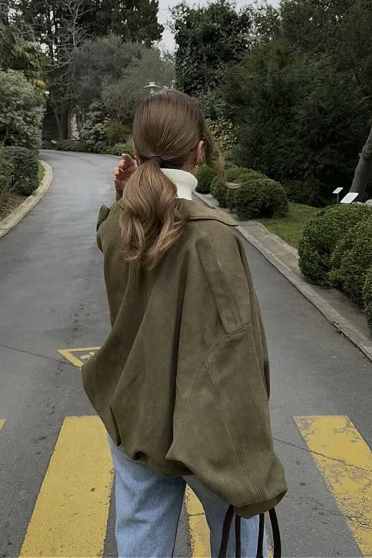 Batwing Sleeve Zippered Bomber Jacket - Image 4