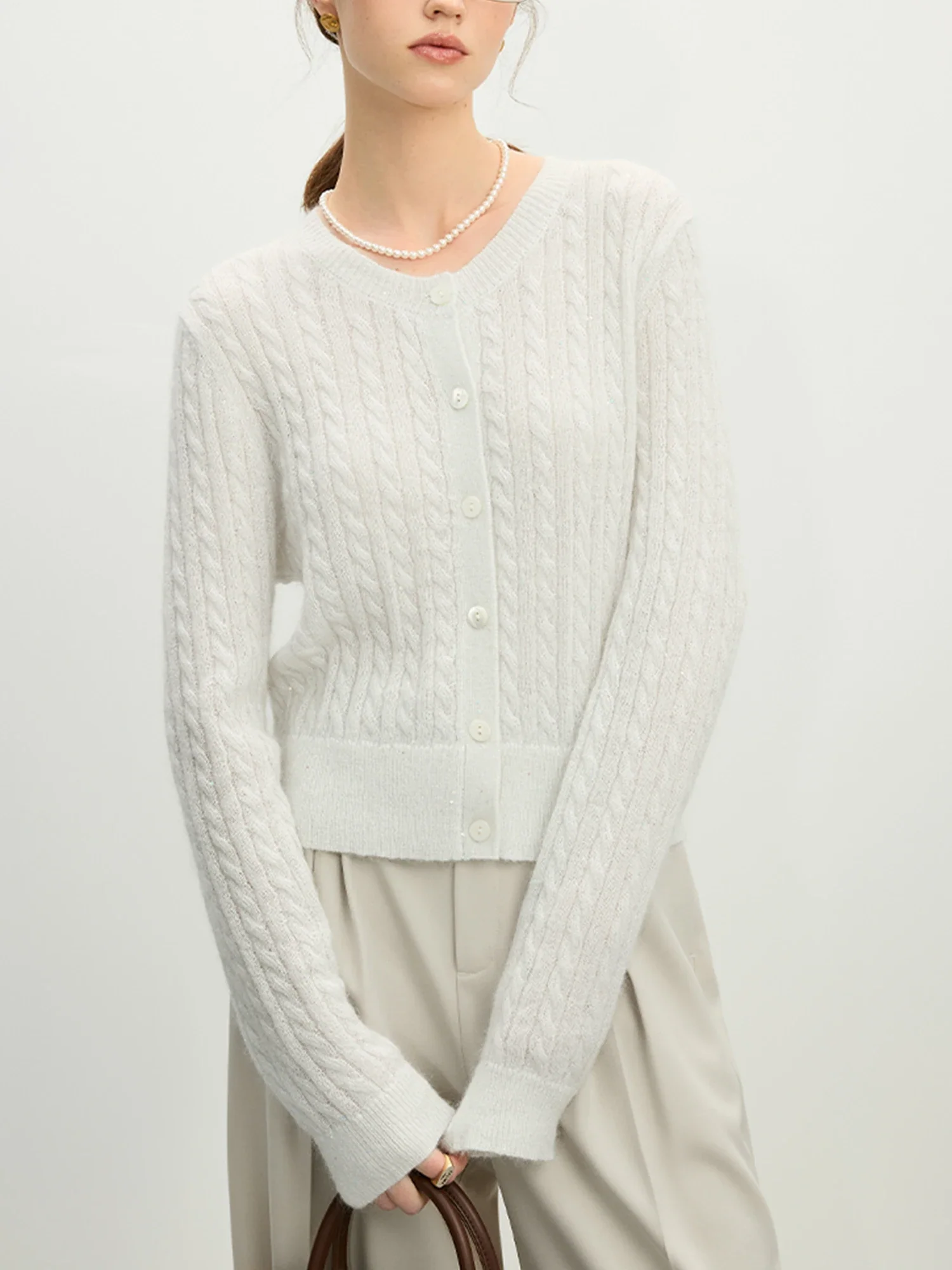 Beaded Round Neck Silk Blue Cardigan - Image 4