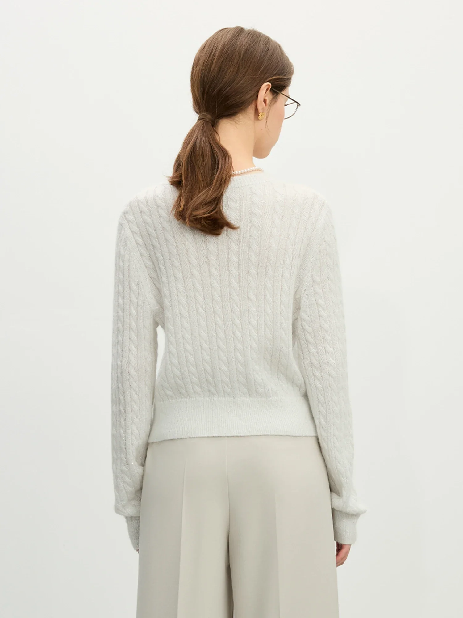 Beaded Round Neck Silk Blue Cardigan - Image 5