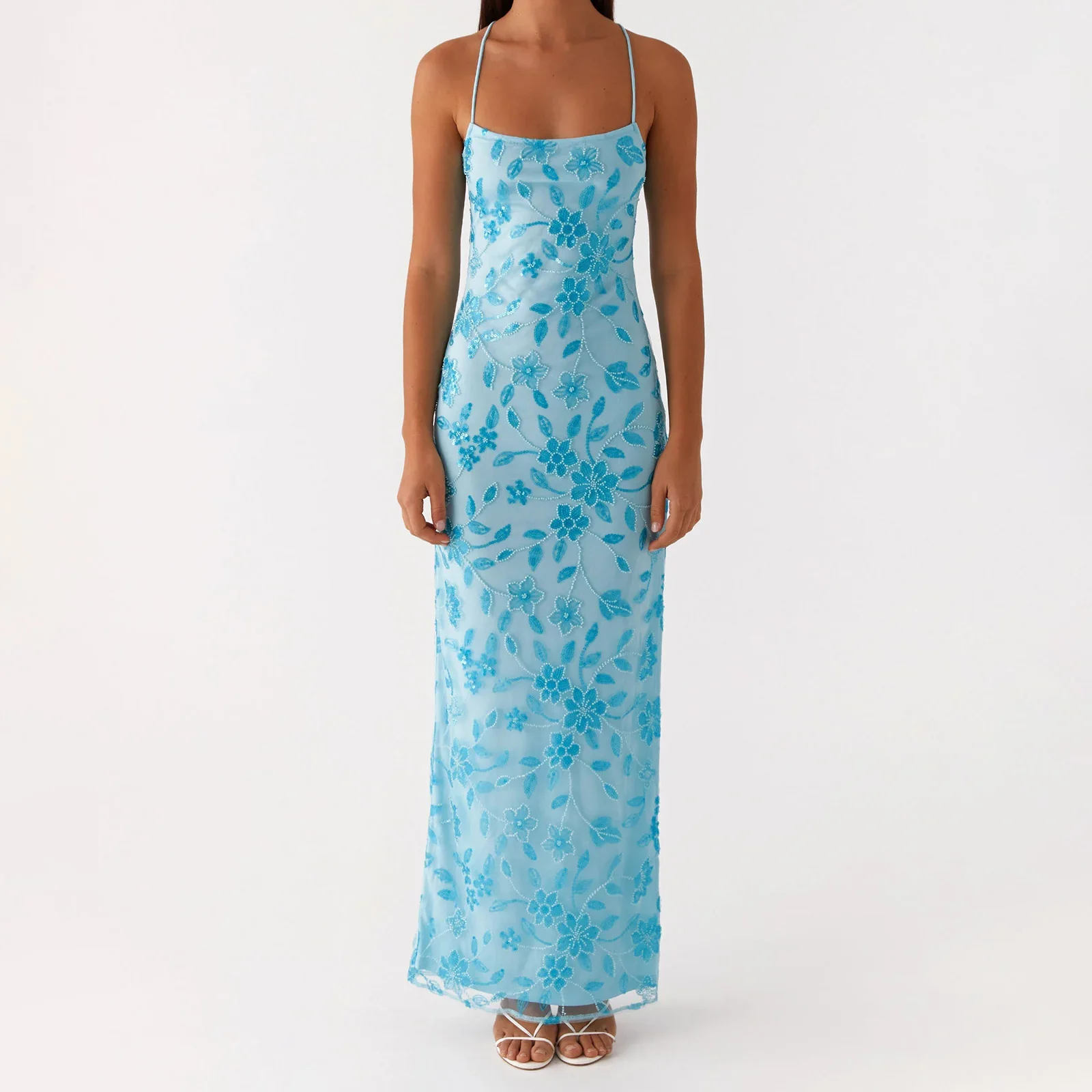 Beaded Sequin Cami Split Bodycon Dress
