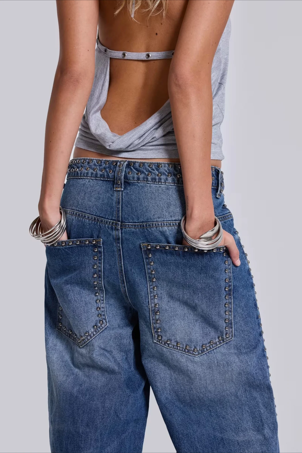 Beaded Wide Leg Denim Jeans - Image 3