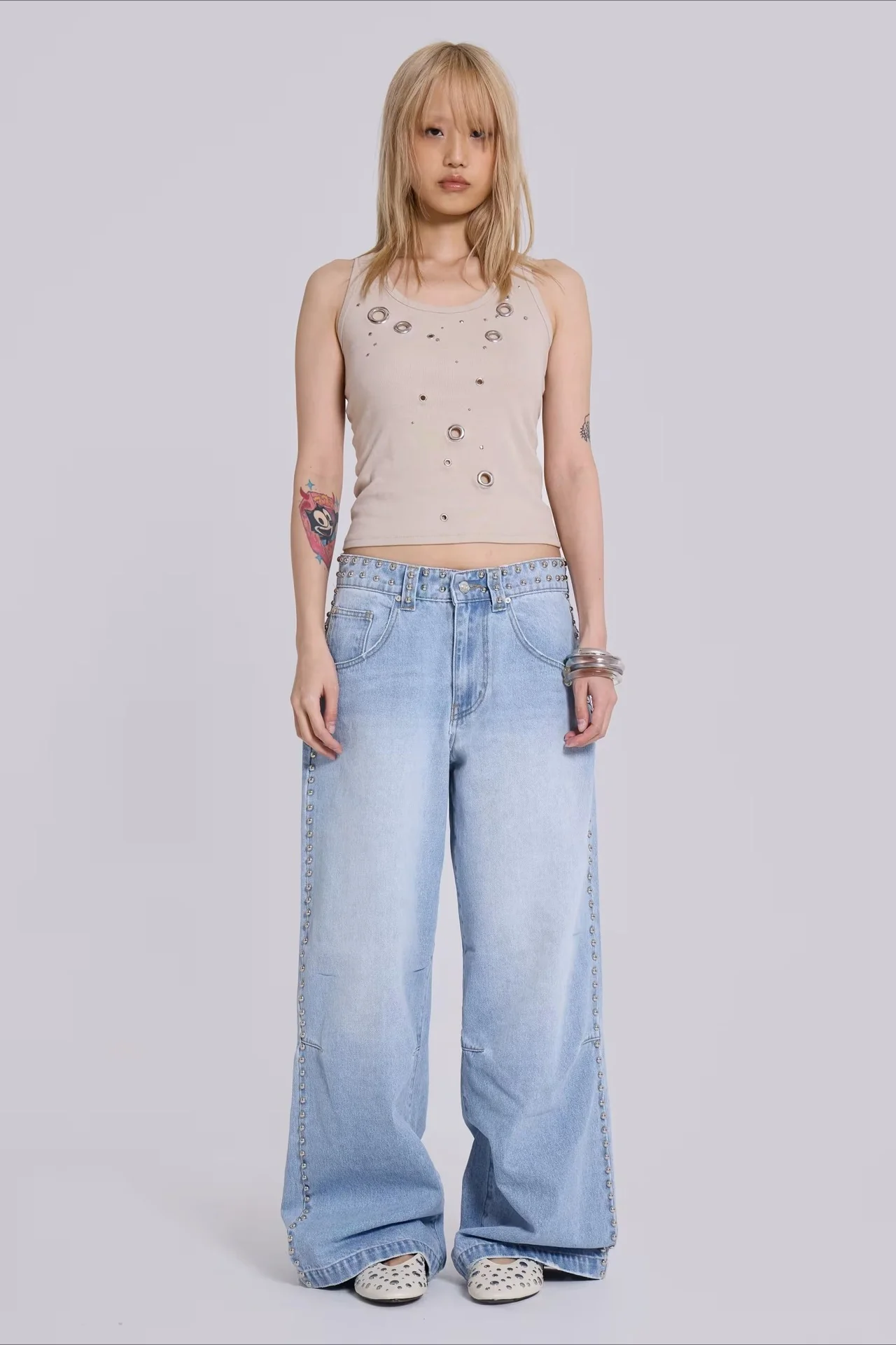 Beaded Wide Leg Denim Jeans - Image 6