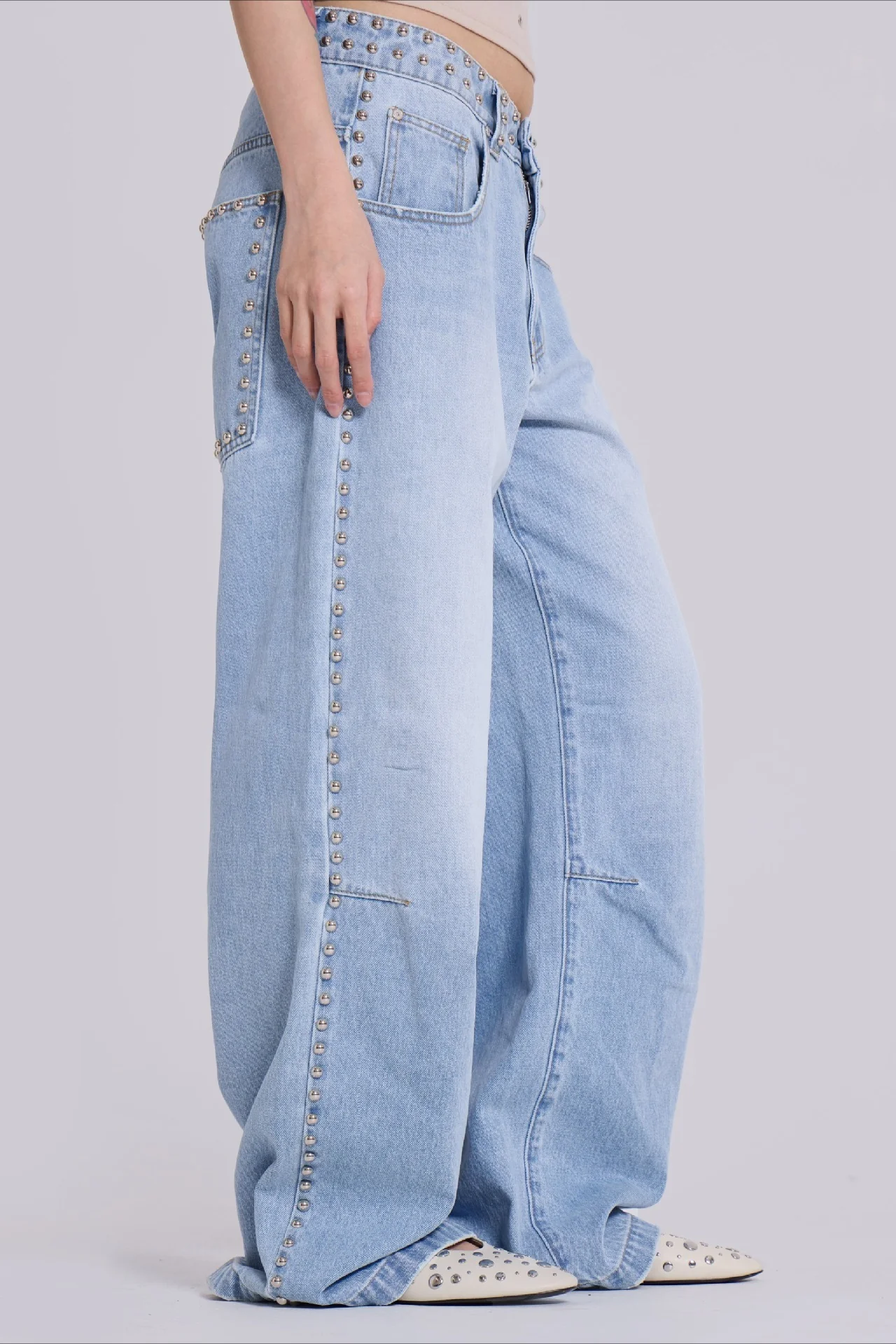 Beaded Wide Leg Denim Jeans - Image 8