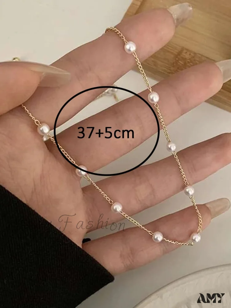 Amy Fashion - Beads Women's Neck Chain Kpop Pearl Choker Necklace - Image 2