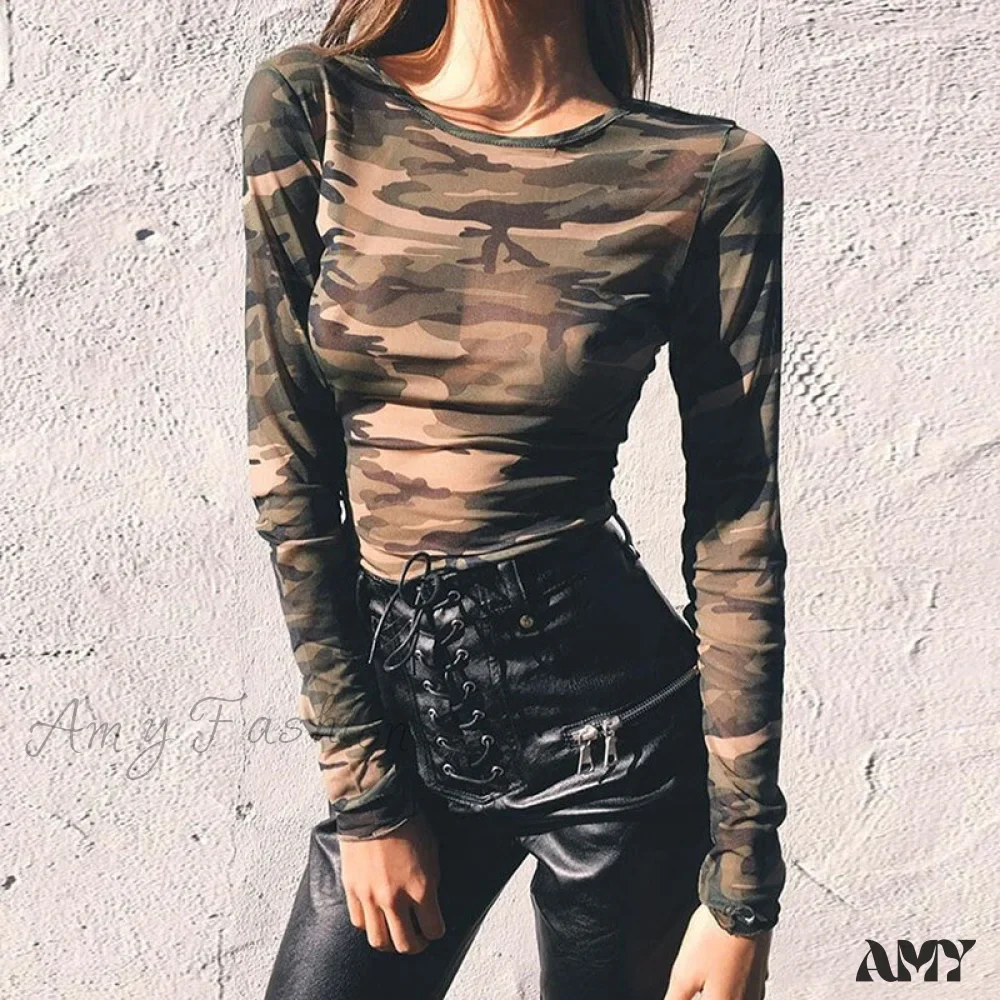Amy Fashion - Camouflage Print T-shirt - Image 4