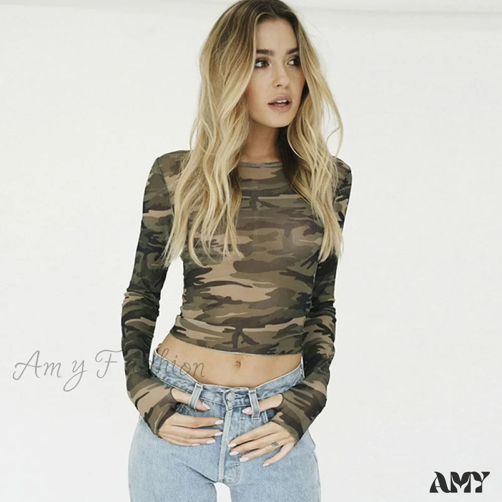 Amy Fashion - Camouflage Print T-shirt - Image 7