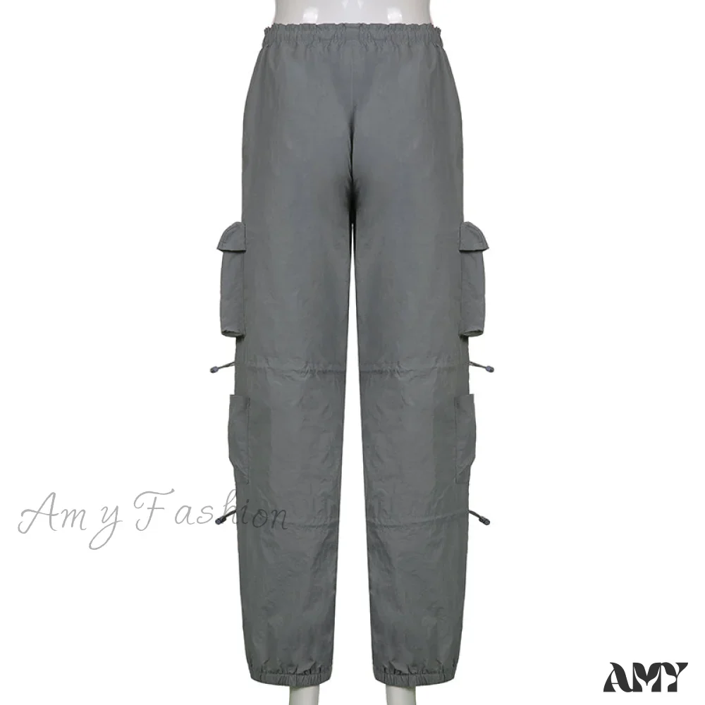 Amy Fashion - Vintage Workout Overalls Mid Waist Cargo Pants - Image 5