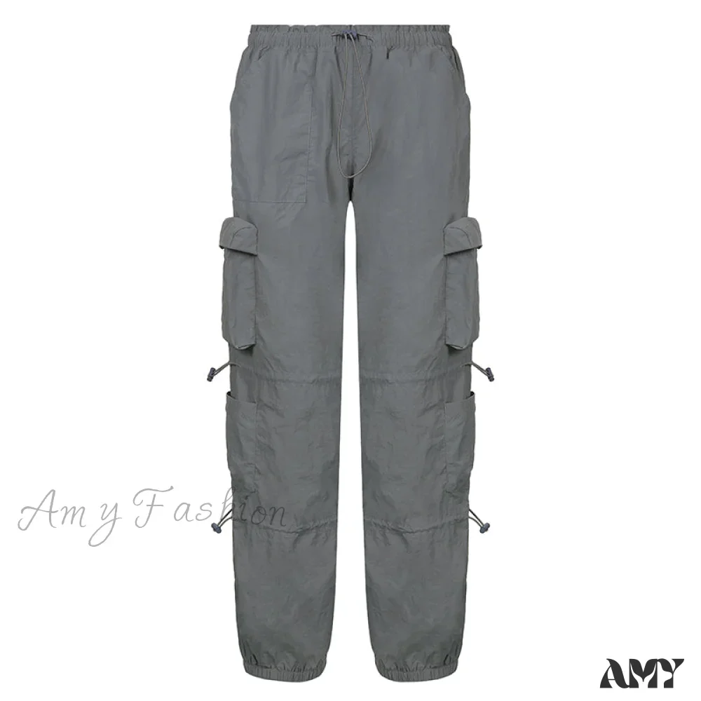 Amy Fashion - Vintage Workout Overalls Mid Waist Cargo Pants - Image 8