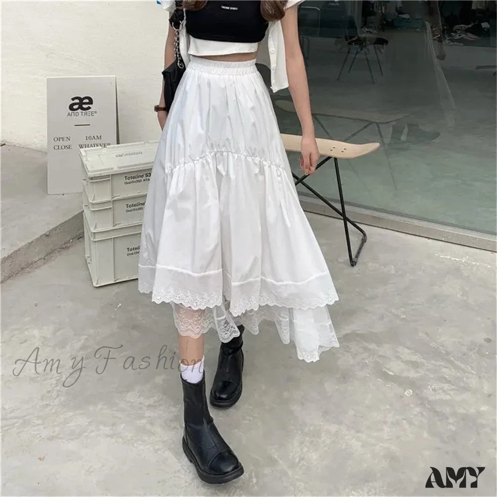 Amy Fashion - Black Gothic Lace Stitching Irregular Pleated Skirt