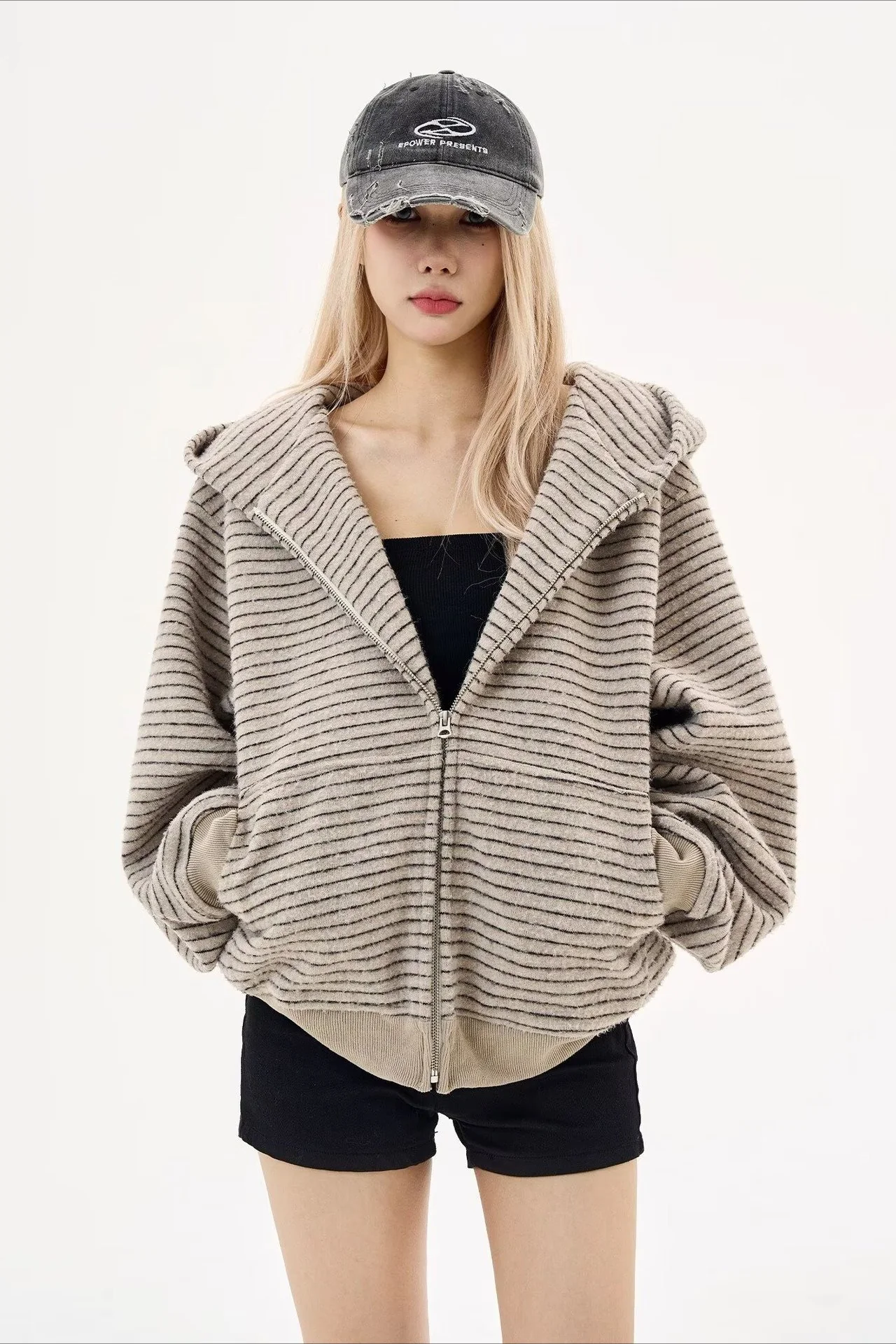 Black Knit Dual-Zip Mesh Fingerloop Hoodie - Image 6