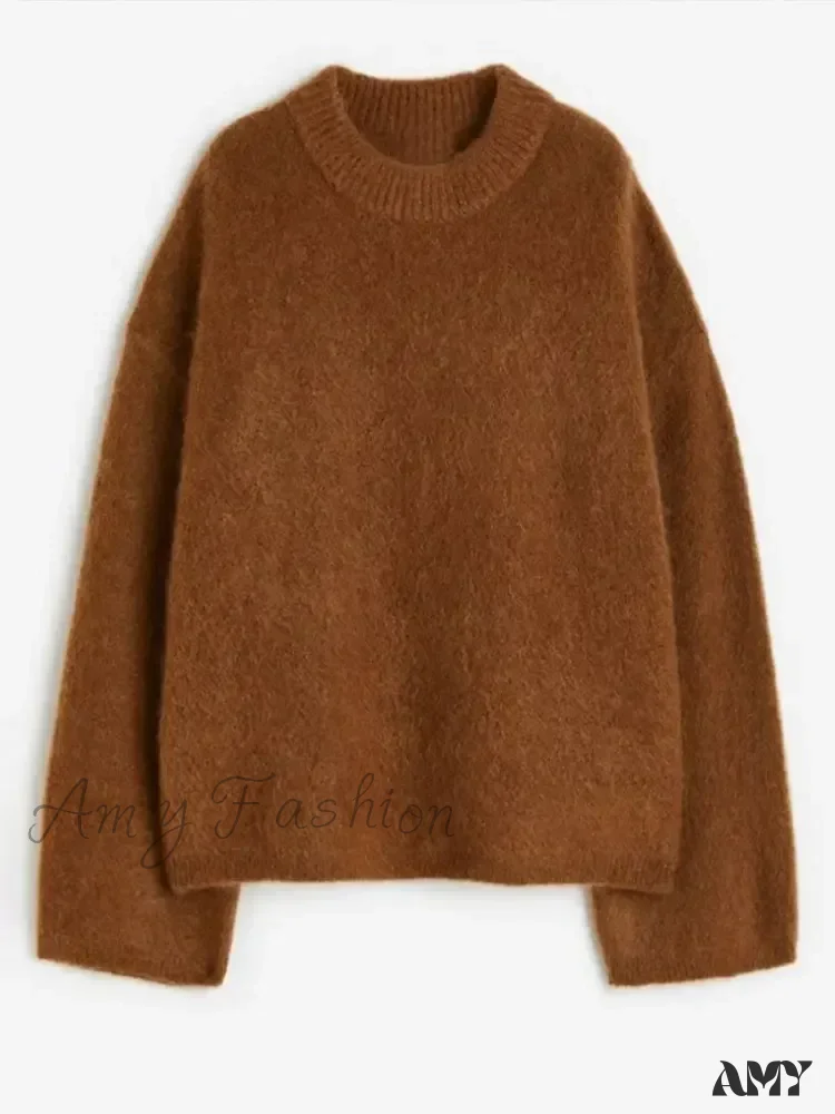 Black White Stripes Loose Casual Round Neck Warm Pullover Sweater - Image 9