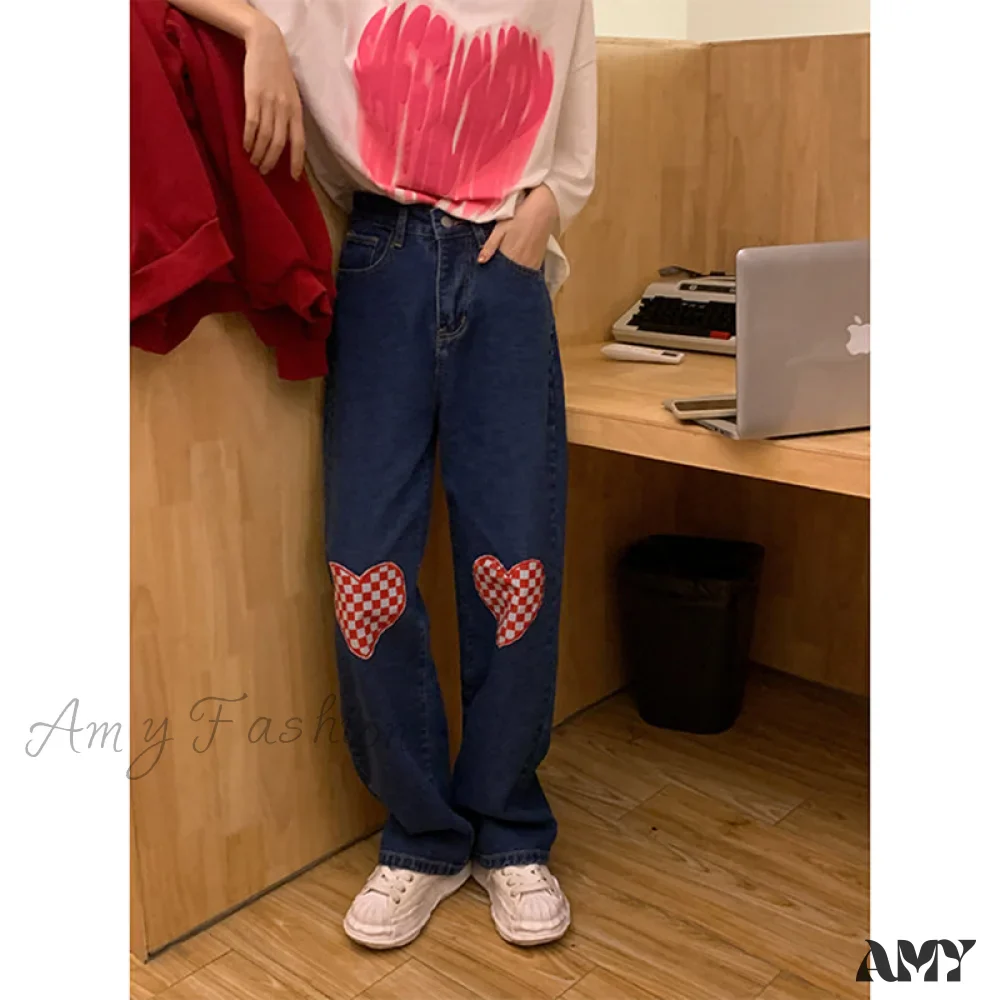 Amy Fashion - Cute Red Heart Print Pencil Jeans