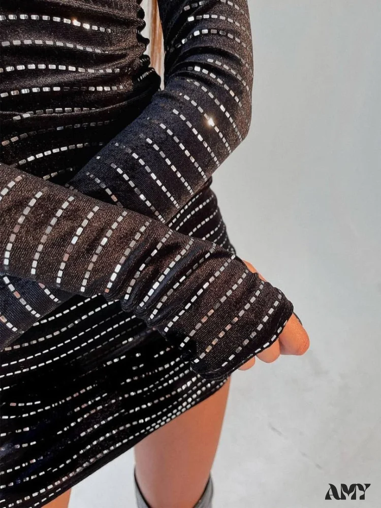 Amy Fashion - Bodycon Party Club Black Sequin Mini Dress - Image 2