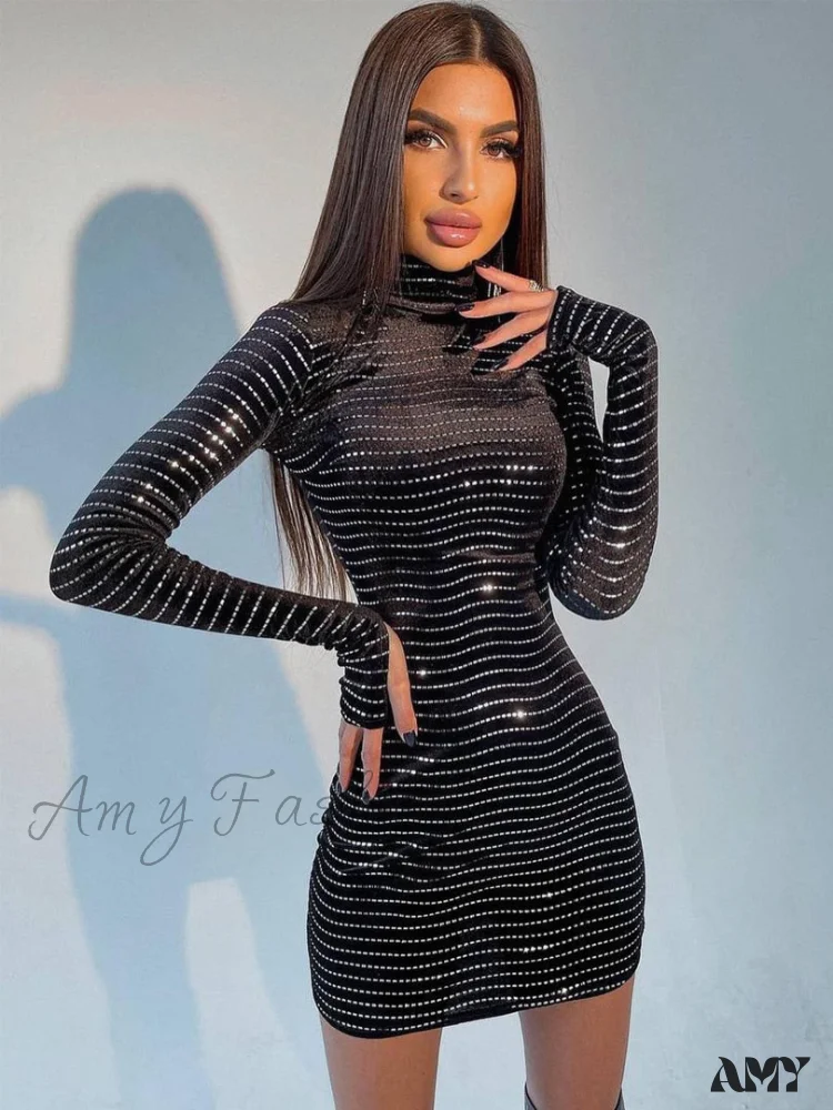 Amy Fashion - Bodycon Party Club Black Sequin Mini Dress - Image 3
