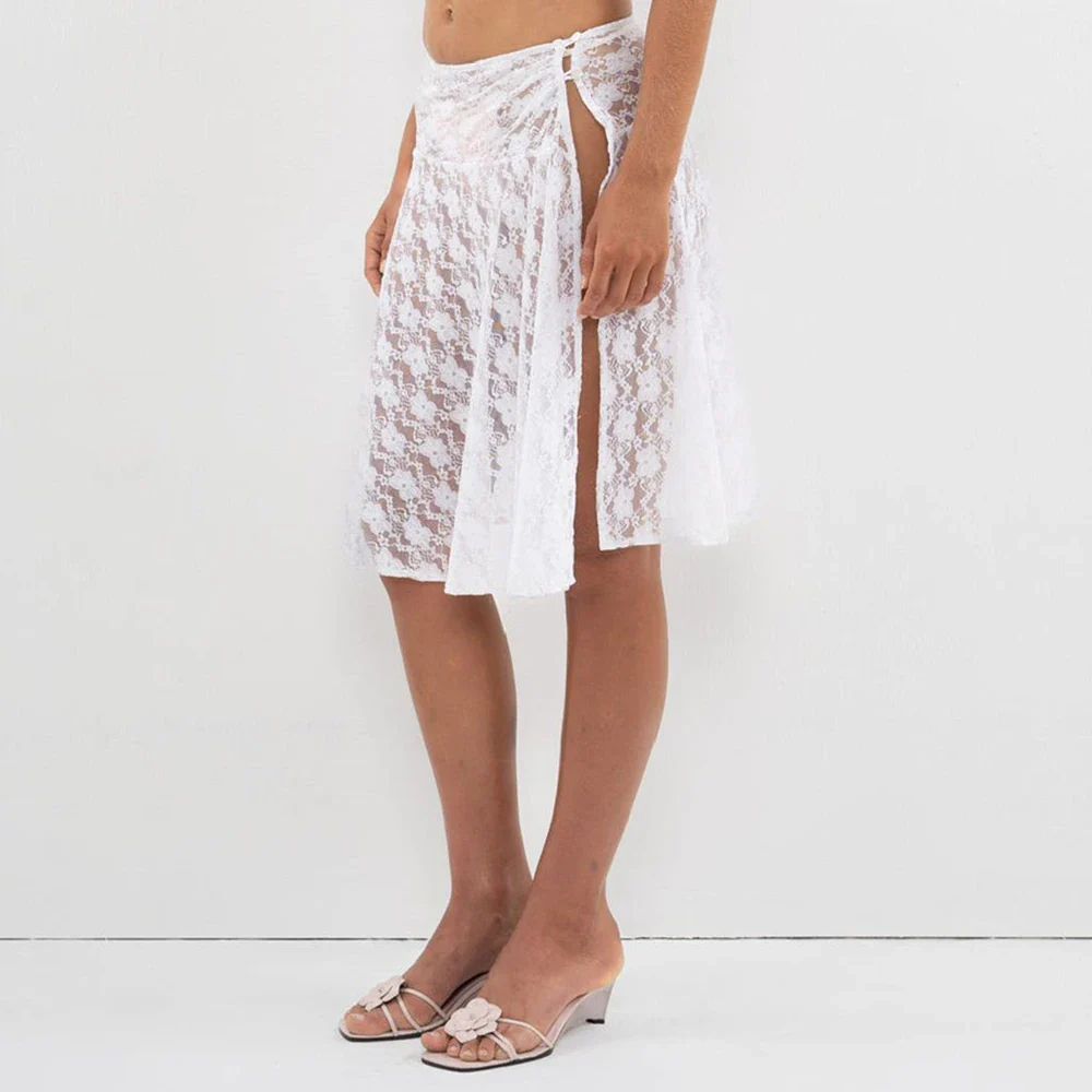 Boho Floral Sheer Mesh Midi Skirt