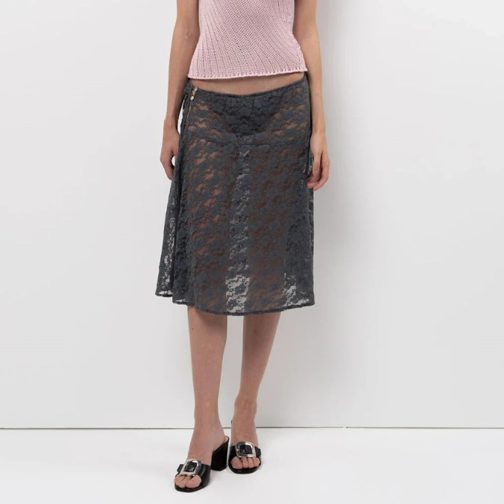 Boho Floral Sheer Mesh Midi Skirt - Image 4