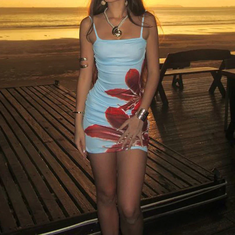 Boho Spaghetti Bodycon Floral Dress - Image 3