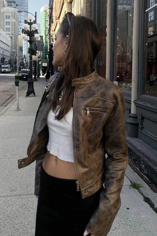 Brown Suede Leather Vintage Cropped Jacket - Image 5