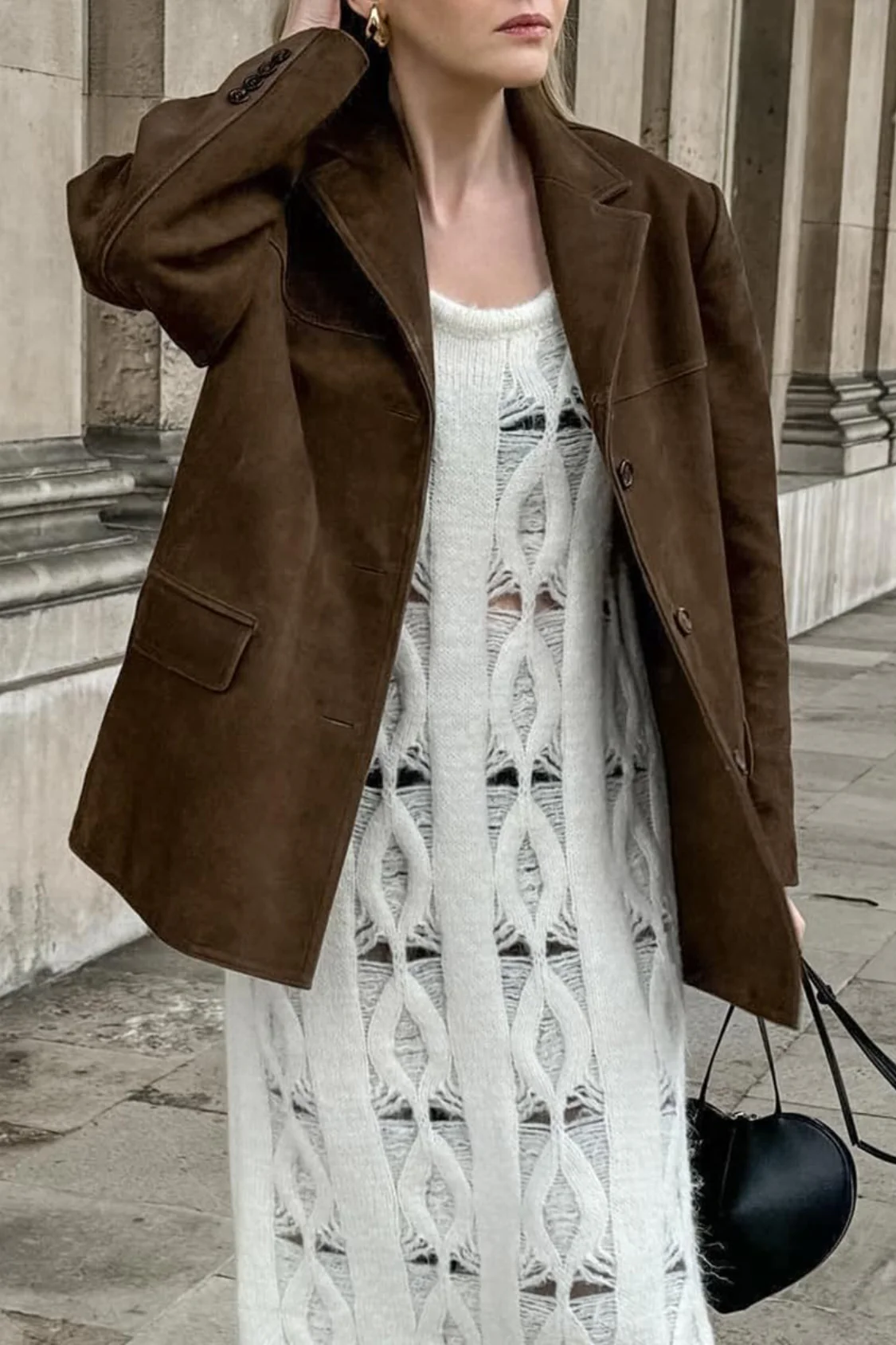Brown Suede Retro American Blazer Style Coat - Image 3